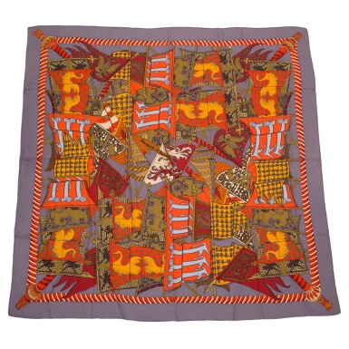 View full screen - View 1 of Lot 111. HERMÈS | "ETENDARDS ET BANNIERES" SHAWL 140CM IN CASHMERE AND SILK.