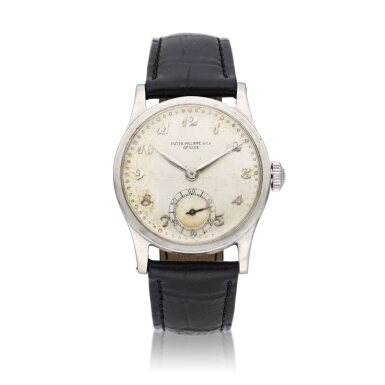 View full screen - View 1 of Lot 11. Reference 96 Calatrava | A stainless steel wristwatch with Breguet numerals, Circa 1945.