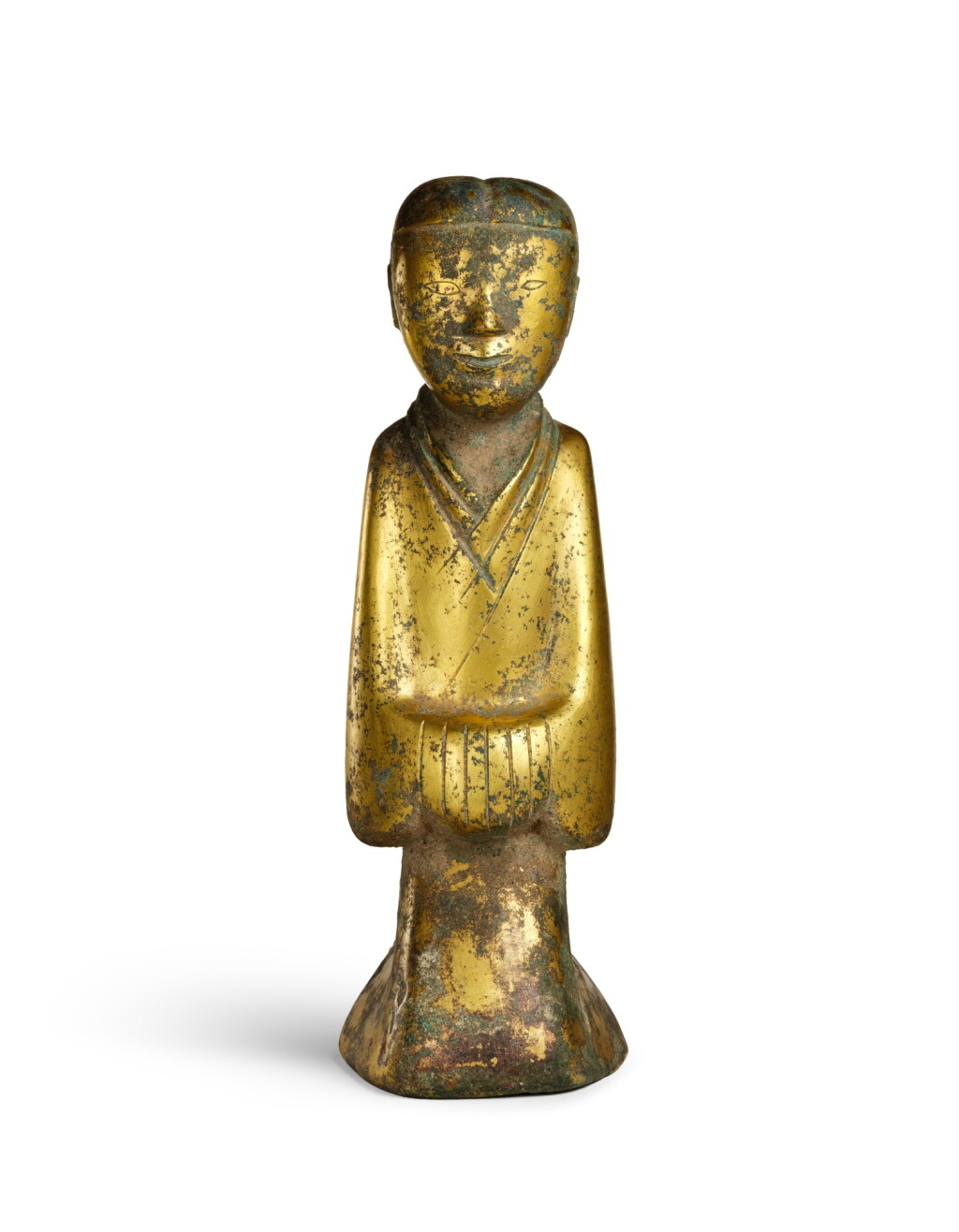View full screen - View 1 of Lot 349. A large gilt-bronze kneeling figure, Western Han dynasty | 西漢 鎏金銅跪人.