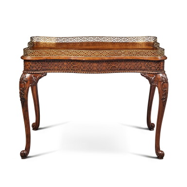View full screen - View 1 of Lot 353. A George III Style Mahogany and Brass Silver Table, Late 19th Century.