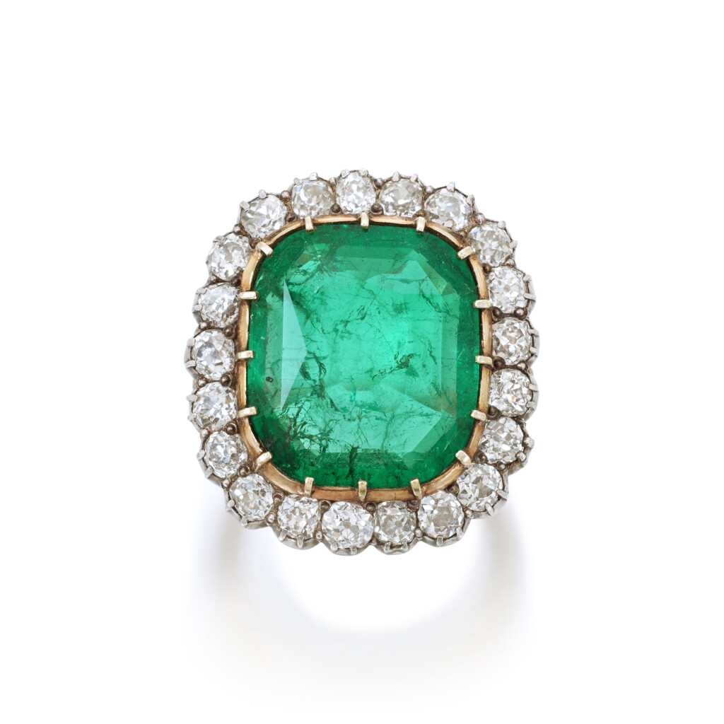 View full screen - View 1 of Lot 821. Emerald and Diamond Ring.