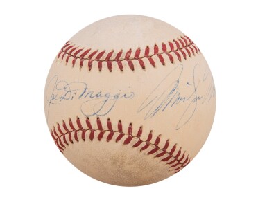 View full screen - View 1 of Lot 17. 1947-53 Joe DiMaggio & Marilyn Monroe Dual Signed OAL Harridge Baseball (JSA).