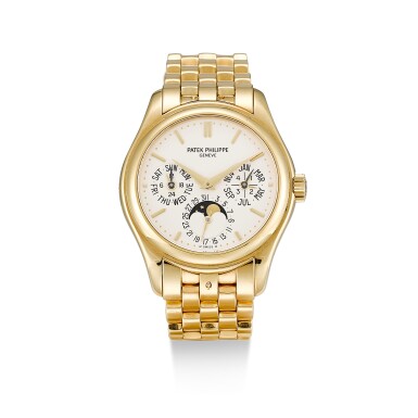 View full screen - View 1 of Lot 138. PATEK PHILIPPE | REFERENCE 5136, A YELLOW GOLD PERPETUAL CALENDAR WRISTWATCH WITH MOON PHASES, 24 HOURS AND LEAP YEAR INDICATION, CIRCA 2008.