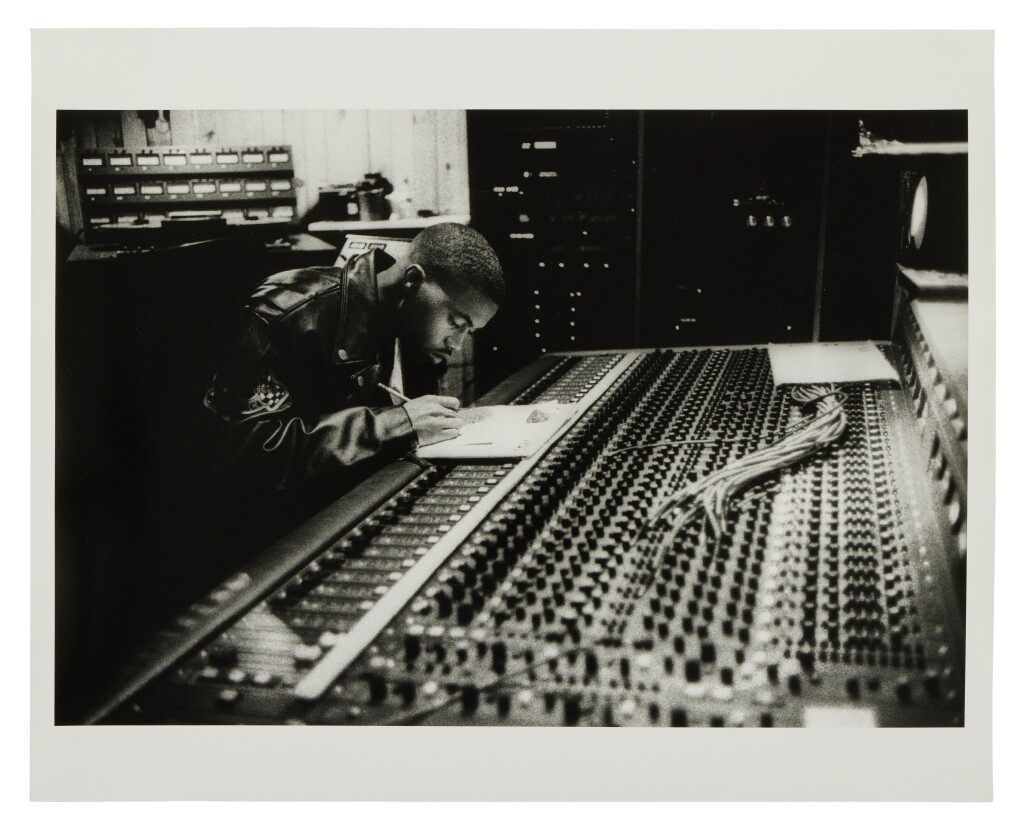 View full screen - View 1 of Lot 87. Nas in Studio, 1996, silver gelatin fiber print, signed by Sue Kwon.