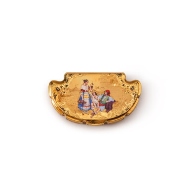 View full screen - View 1 of Lot 24. A gold and enamel presentation snuff box, Charles Magnin, Geneva, 1843 | Tabatière en or et émail, Charles Magnin, Genève, 1843.