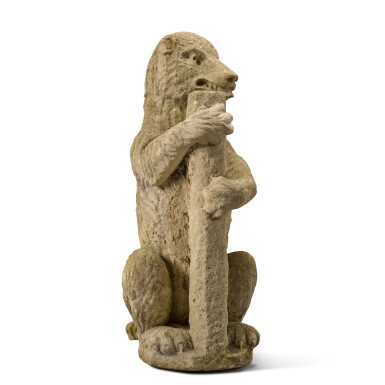 View full screen - View 1 of Lot 160. An English carved stone gatepost finial in the form of a bear, probably 19th century.