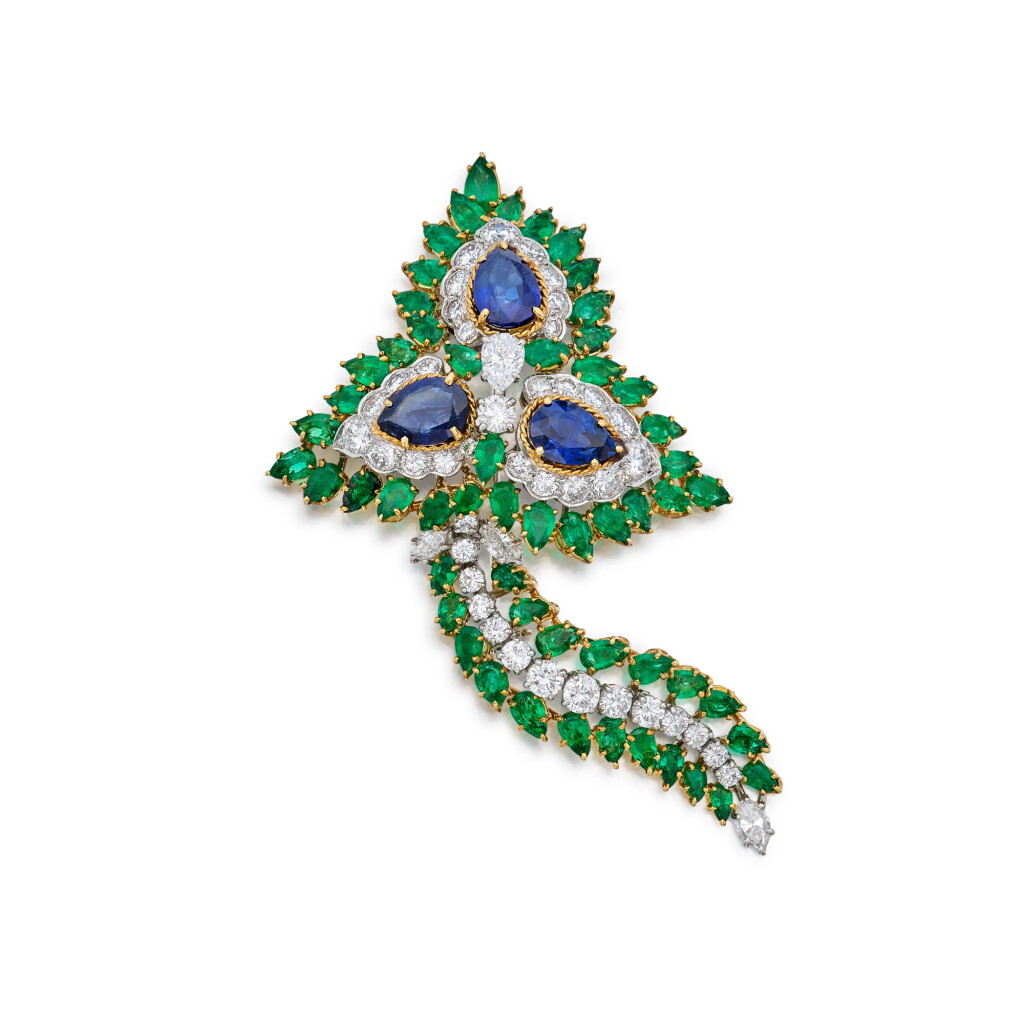View full screen - View 1 of Lot 101. Sapphire, Emerald and Diamond Brooch.