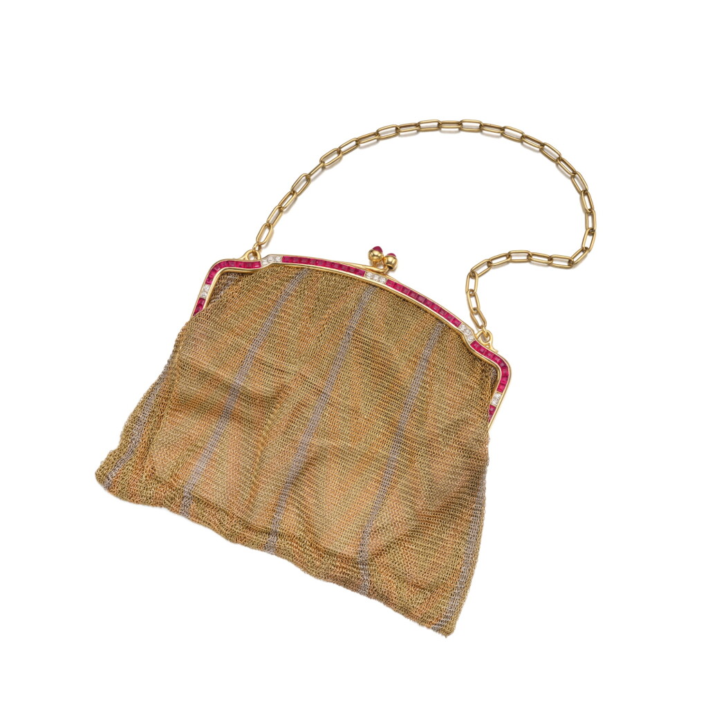 View full screen - View 1 of Lot 289. Three-Color Gold, Ruby and Diamond Purse, France.