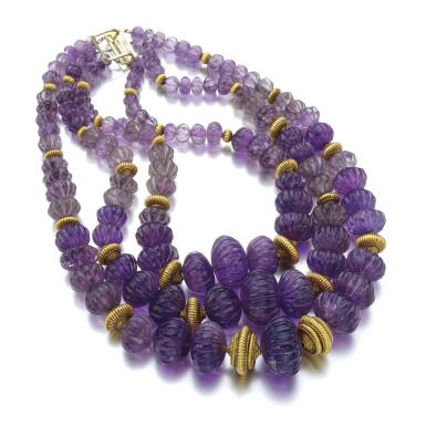 View full screen - View 1 of Lot 46. AMETHYST NECKLACE.