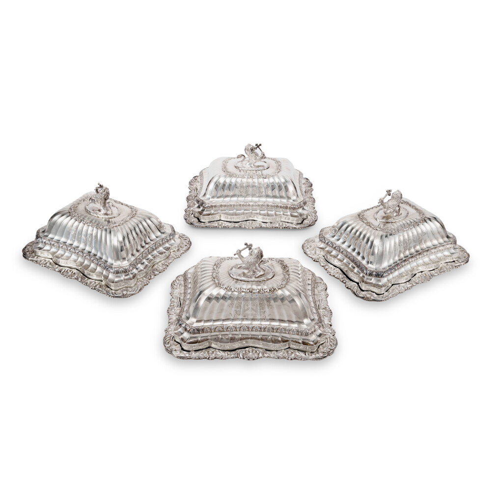 View full screen - View 1 of Lot 199. The Russell Service: A Set of Four George IV Silver Entree Dishes and Covers of Indian Interest, Philip Rundell, London, 1820.