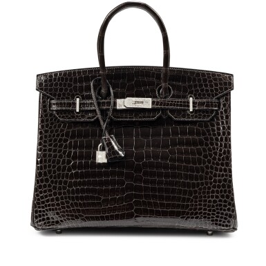 View full screen - View 1 of Lot 639. Graphite Shiny Porosus Crocodile Birkin 35 18K White Gold Paved Diamond Hardware, 2007.