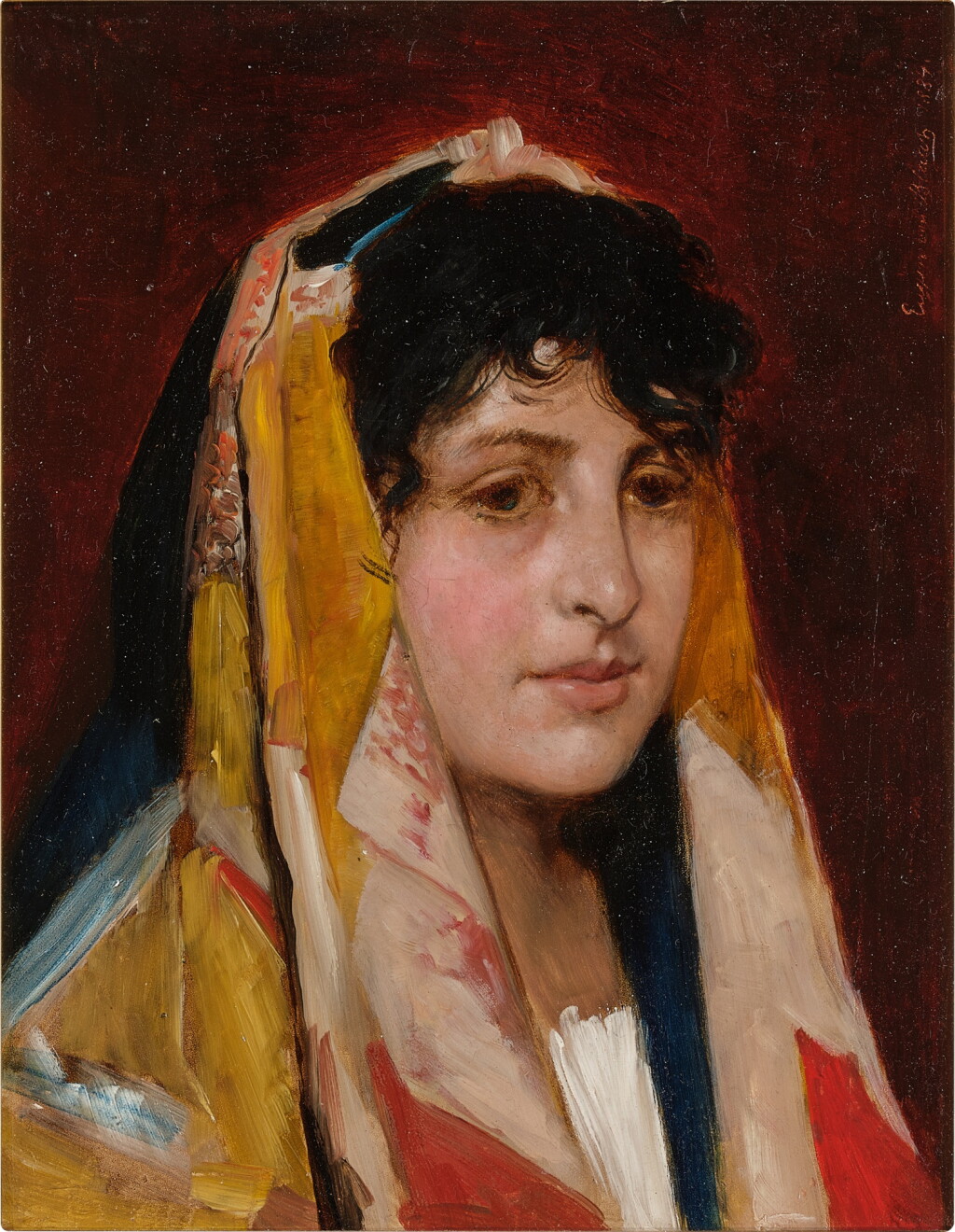 View full screen - View 1 of Lot 203. Woman with a Colorful Headscarf .