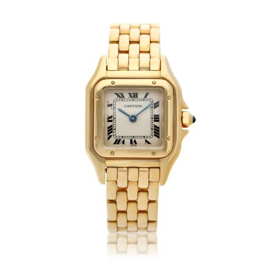 View full screen - View 1 of Lot 23. Panthère A yellow gold square shaped wristwatch with bracelet, Circa 1995 .