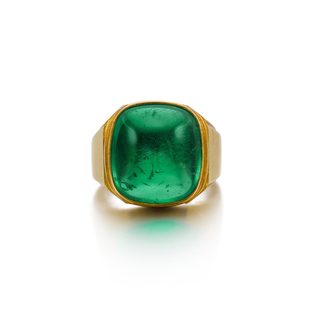 View full screen - View 1 of Lot 235. Gold and Emerald Diamond Ring .