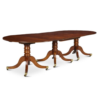 View full screen - View 1 of Lot 508. A George III Style Mahogany Three-Pedestal Dining Table.