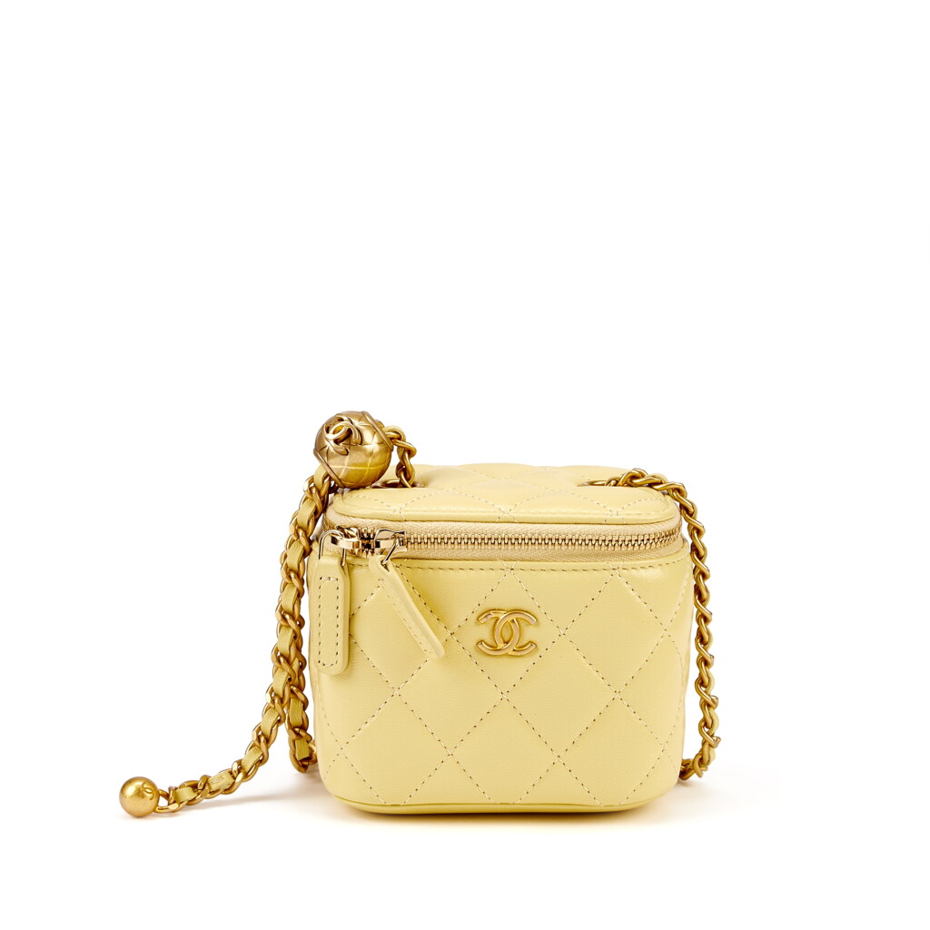 View full screen - View 1 of Lot 7742. Yellow Quilted Lambskin Micro Vanity Case Aged Gold Hardware, 2020.