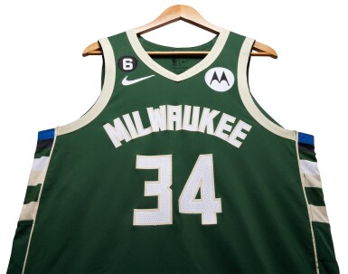 View full screen - View 1 of Lot 57. Giannis Antetokounmpo Milwaukee Bucks 2022-2023 Game Worn Icon Edition Jersey | Double-Double | 55 Points | Second Highest Career Points Performance.