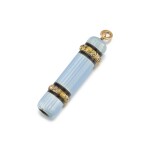 A Fabergé varicoloured gold and guilloché enamel automatic pencil, workmaster Henrik Wigström, St Petersburg, 1908-1917