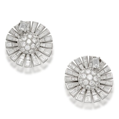 View full screen - View 1 of Lot 175. Pair of Diamond Earclips .