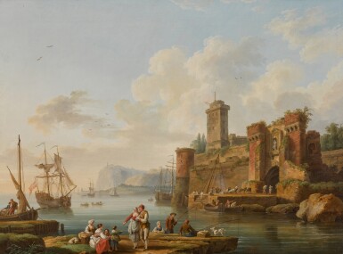 View full screen - View 1 of Lot 24. Italian costal scene with fisherfolk.