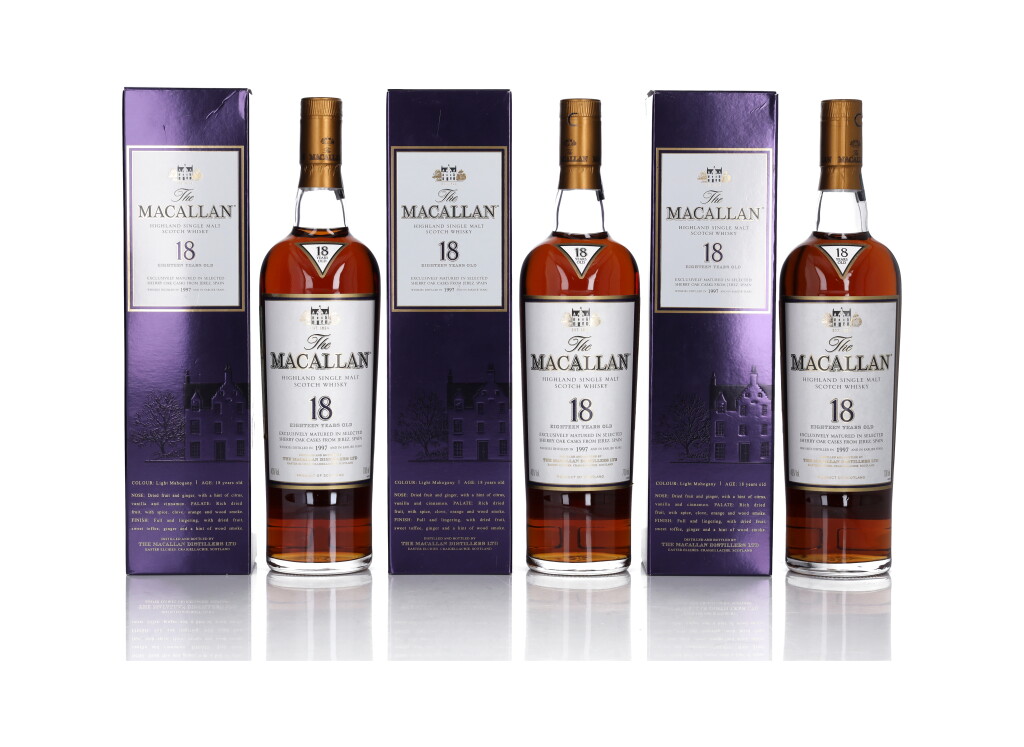 View full screen - View 1 of Lot 26. The Macallan 18 Year Old Sherry Oak 43.0 abv 1997 (3 Bottles 70cl).