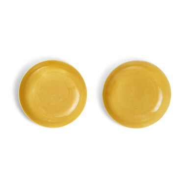 View full screen - View 1 of Lot 1108. A pair of yellow-glazed saucers, Marks and period of Xuantong | 清宣統 黃釉盤一對 《大清宣統年製》款.