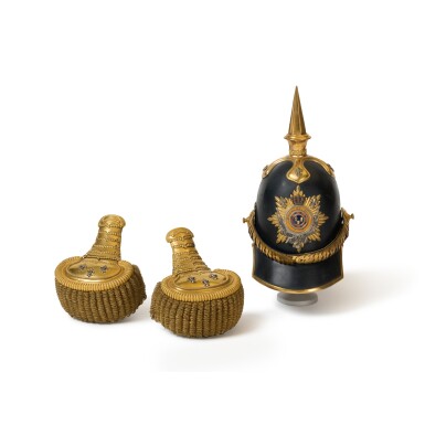 View full screen - View 1 of Lot 1048. Charles III, Duke of Parma's personal officer's helmet with matching epaulettes, 1849-1854.
