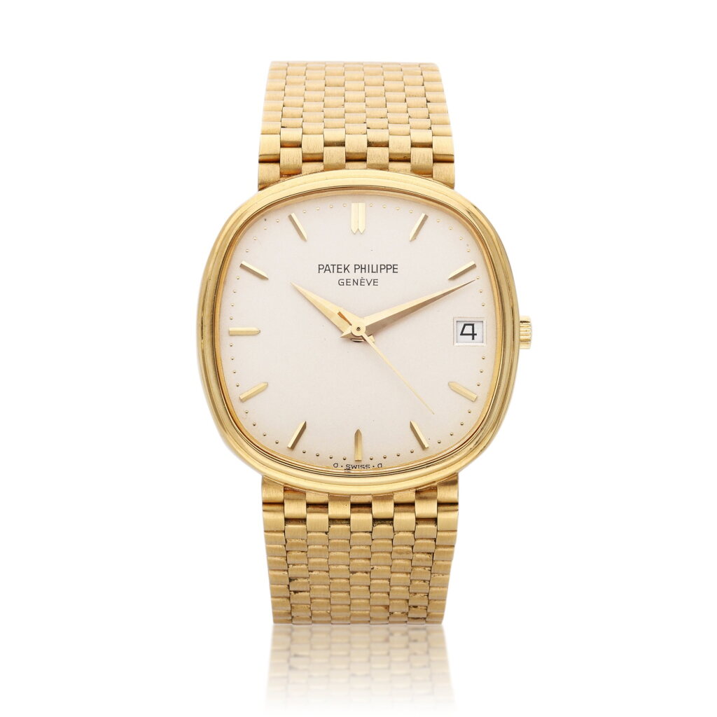 View full screen - View 1 of Lot 5. Reference 3734/002 Golden Ellipse | A yellow gold cushion shaped bracelet watch, Circa 1984.