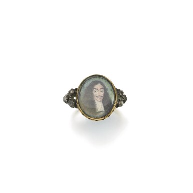 View full screen - View 1 of Lot 214. A "STUART CRYSTAL", PORTRAIT MINIATURE AND DIAMOND RING, ENGLISH, CIRCA 1700.
