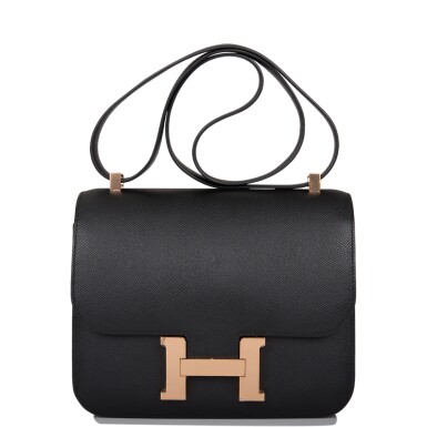 View full screen - View 1 of Lot 24. HERMÈS | BLACK CONSTANCE 24CM IN EPSOM LEATHER WITH ROSE GOLD HARDWARE.