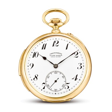 View full screen - View 1 of Lot 2283. ULYSSE NARDIN | A YELLOW GOLD MINUTE REPEATING OPENFACE CHRONOMETER, CIRCA 1910 | 雅典 | 黃金三問精密時計懷錶,機芯編號16176,約1910年製.