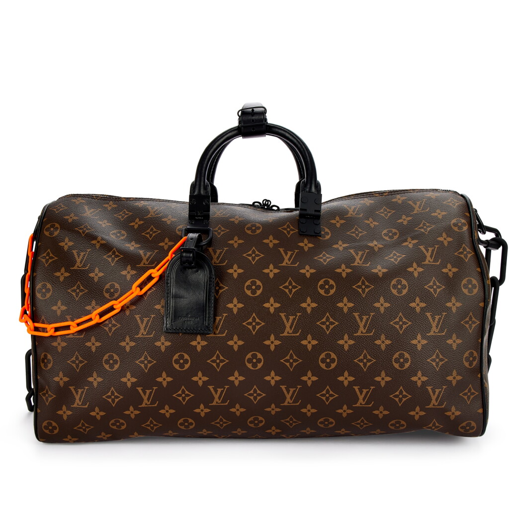 View full screen - View 1 of Lot 6103. Ebene Monogram Canvas and Black Calfskin Keepall Bandouliere 50 Black and Orange Hardware, 2018.