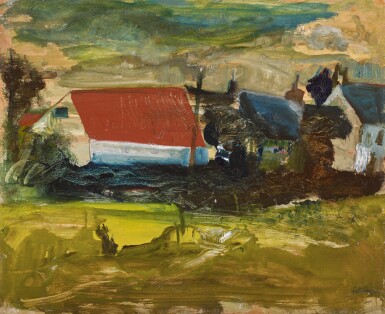 View full screen - View 1 of Lot 190. PETER LANYON | UNTITLED (RED ROOF AND YELLOW FOREGROUND).