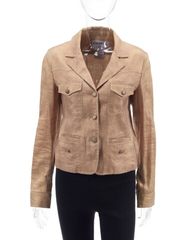 View full screen - View 1 of Lot 79. Shiny gold linen- and silk-blend jacket.