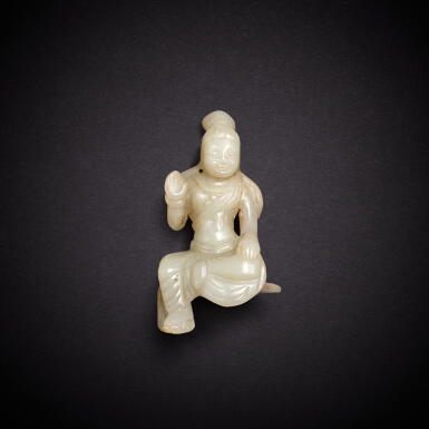 View full screen - View 1 of Lot 3514. A white jade Guanyin, Ming or earlier | 明或更早 白玉觀音像.