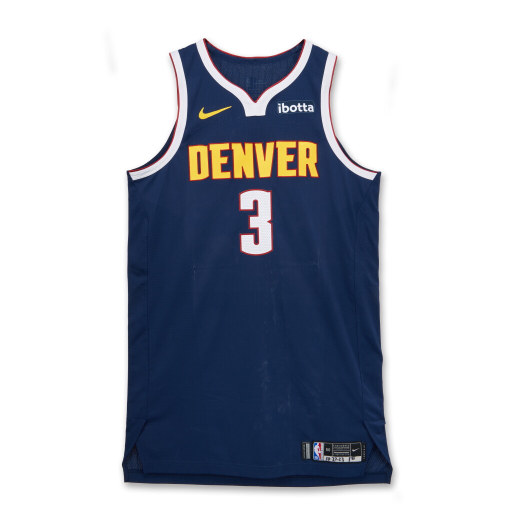 View full screen - View 1 of Lot 36. Julian Strawther ‘Rookie Debut’ Denver Nuggets 2023-24 Game Worn Icon Edition Jersey.