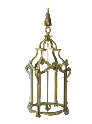 View full screen - View 1 of Lot 153. A Louis XV style bronze hanging lantern, first half 20th century.