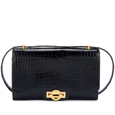 View full screen - View 1 of Lot 9781. Vintage Black Shiny Crocodile Olympe Gold Hardware, 1976.