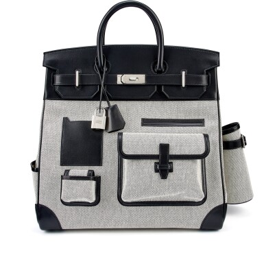 View full screen - View 1 of Lot 7830. Limited Edition Black Box & Toile Geoland Cargo HAC Birkin 40 Palladium Hardware, 2021.