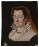 Portrait of a woman in a black dress, bust-length