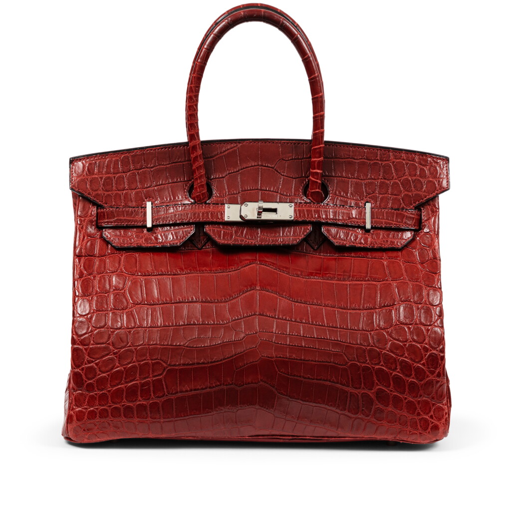 View full screen - View 1 of Lot 679. Rouge H Matte Niloticus Crocodile Birkin 35 Palladium Hardware, 2001.