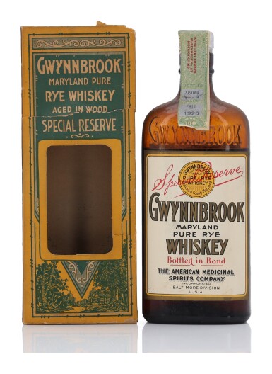 View full screen - View 1 of Lot 711. Gwynnbrook Special Reserve Rye 100 Proof 1920 (1 Bottle Pint).