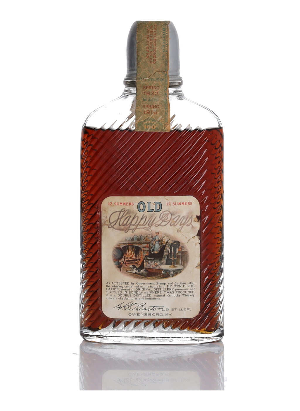 View full screen - View 1 of Lot 365. Old Happy Days 16 Year Old 100 Proof 1913 (1 Bottle Pint).