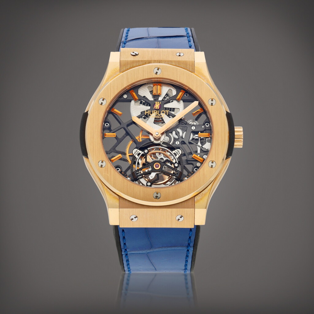 View full screen - View 1 of Lot 8618. Classic Fusion, Reference 505.OX.0180.LR | A limited edition pink gold skeletonised tourbillon wristwatch, Circa 2015 | 宇舶 | Classic Fusion 型號505.OX.0180.LR | 限量版粉紅金鏤空陀飛輪腕錶,約2015年製.
