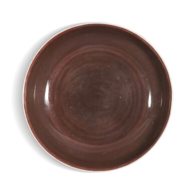 View full screen - View 1 of Lot 608. A copper-red-glazed dish, Seal mark and period of Daoguang | 清道光 紅釉盤 《大清道光年製》款.