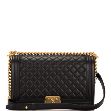 View full screen - View 1 of Lot 61. Chanel Black Quilted New Medium Boy Bag of Lambskin Leather with Antique Gold Hardware.