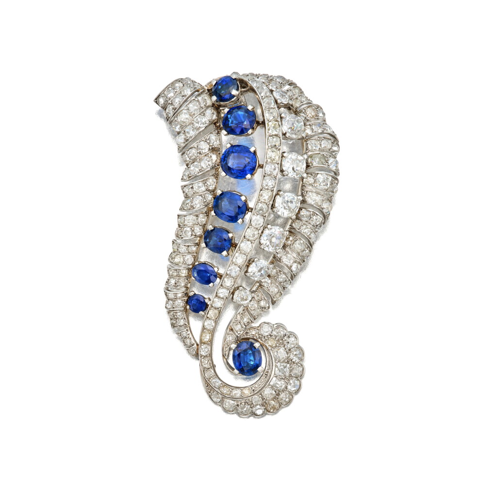 View full screen - View 1 of Lot 123. Sapphire and Diamond Clip, France | 托架為卡地亞 | 藍寶石及鑽石胸針,法國.