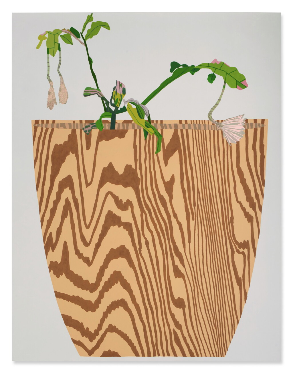 View full screen - View 1 of Lot 7. Wood Grain Pot with Night Bloom.