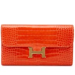 Orange Poppy Shiny Alligator Constance Wallet Gold Hardware, 2016