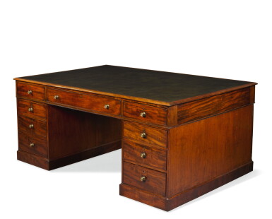 View full screen - View 1 of Lot 58. A REGENCY MAHOGANY TWIN-PEDESTAL PARTNER'S DESK, FIRST QUARTER 19TH CENTURY .